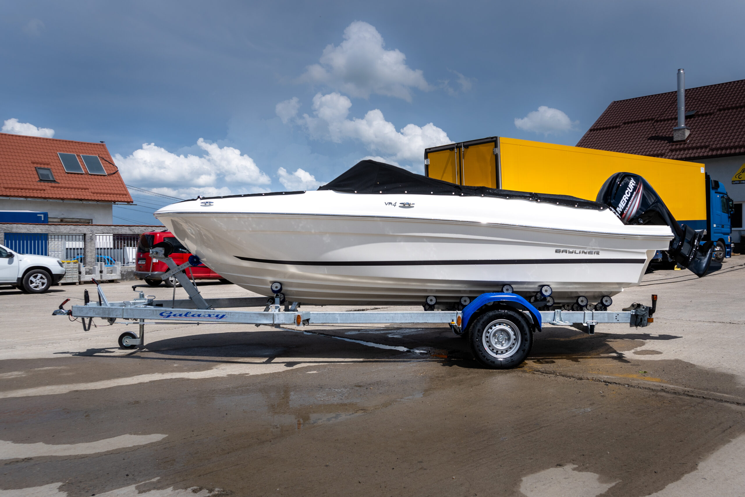 White speedboat on a trailer
