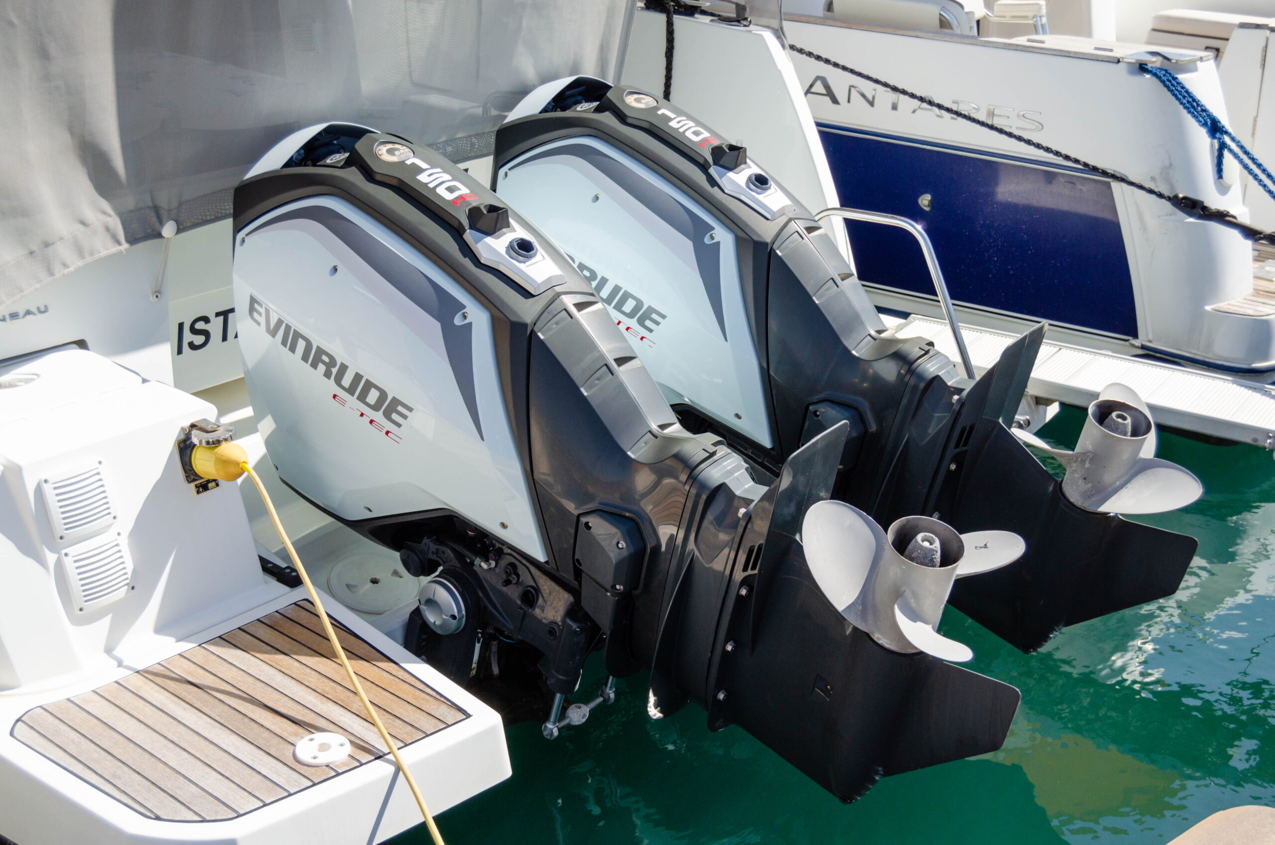 Twin engines on a docked boat