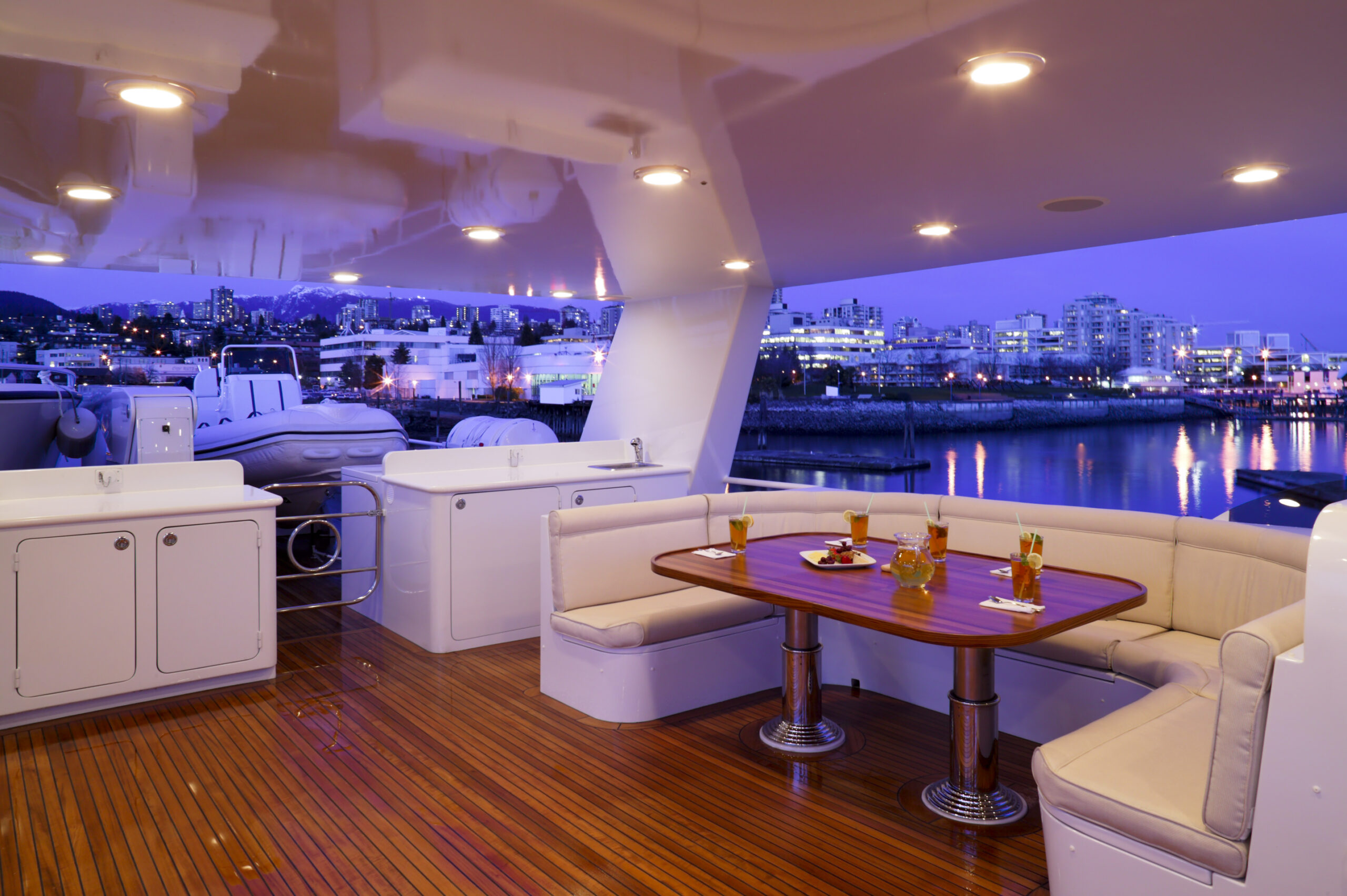 Yacht deck with city night view