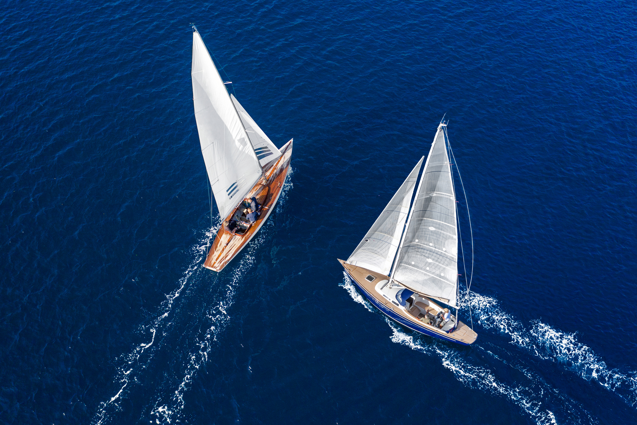 Aerial view of two sailboats