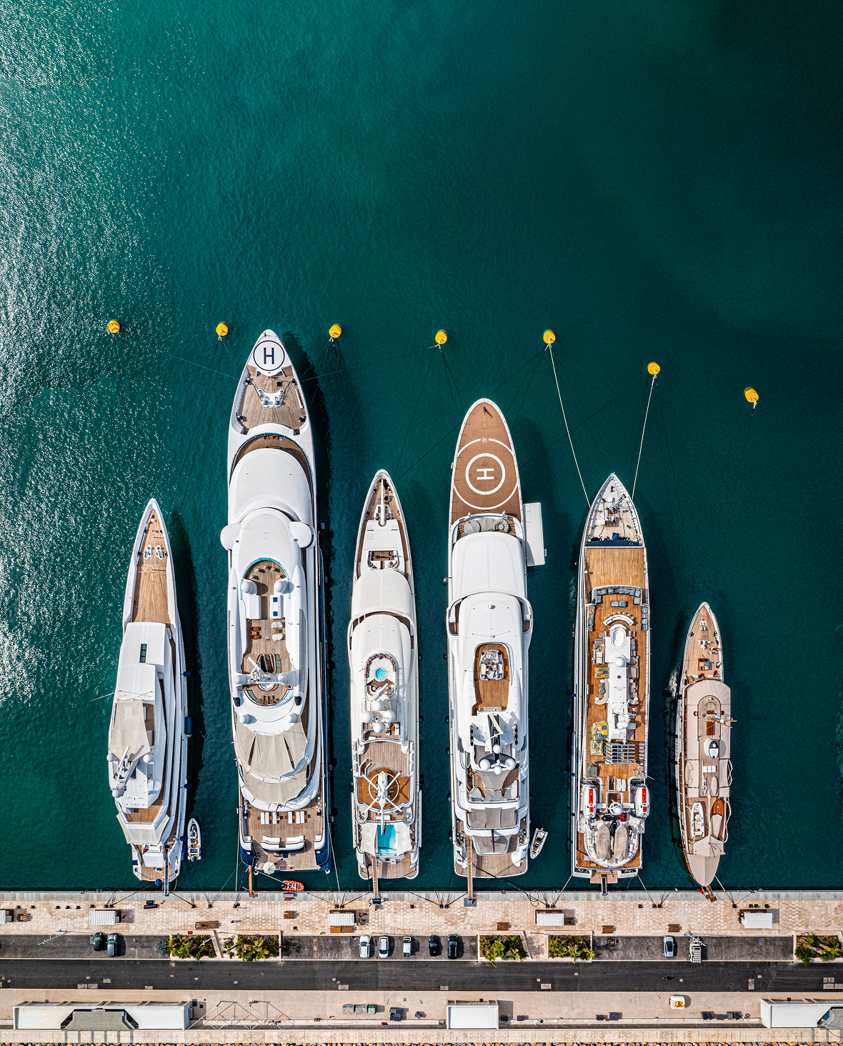 Boats lined up at the pier