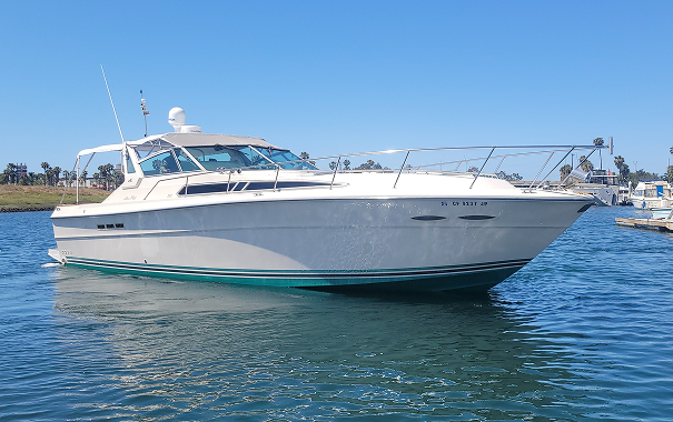 Luxury boat cruising in sunshine