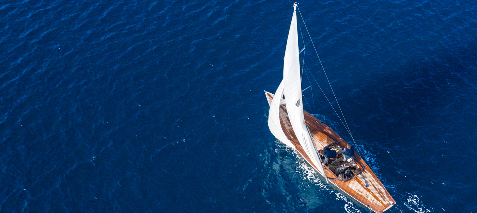 Aerial view of sailboat on ocean